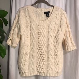 Apostrophe cream short sleeved pom pom sweater